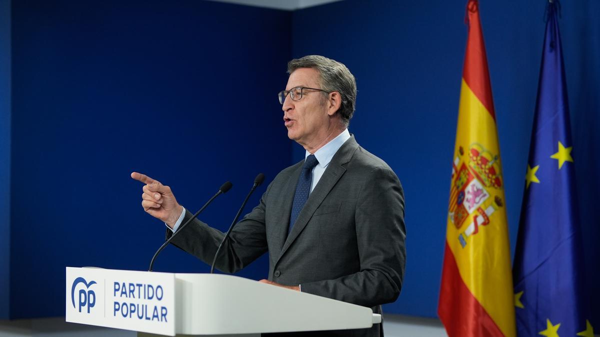 Alberto Núñez Feijóo, este viernes, en la sede del PP, en Madrid.