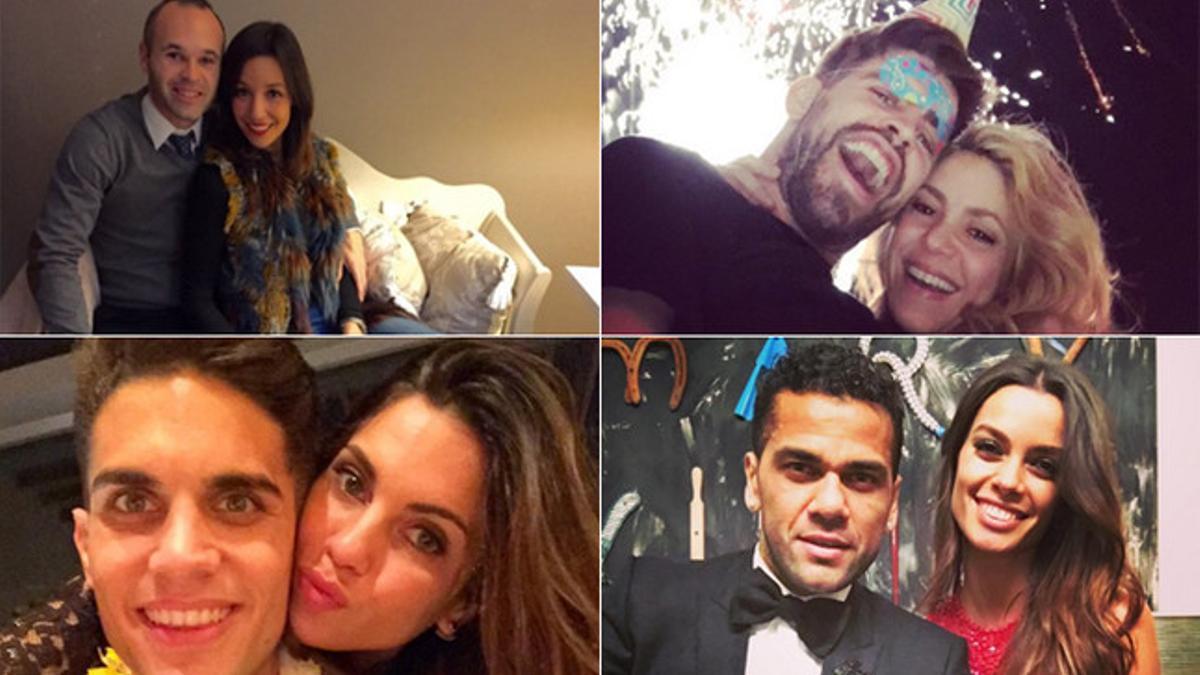 Iniesta, Piqué, Bartra y Alves empezaron el año con sus parejas