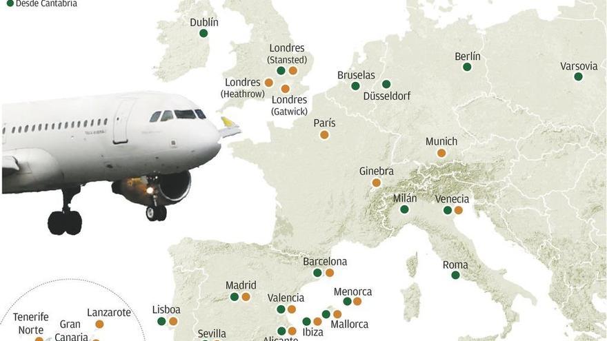 Asturias y Santander suman 30 destinos en la campaña de vuelos que empieza hoy