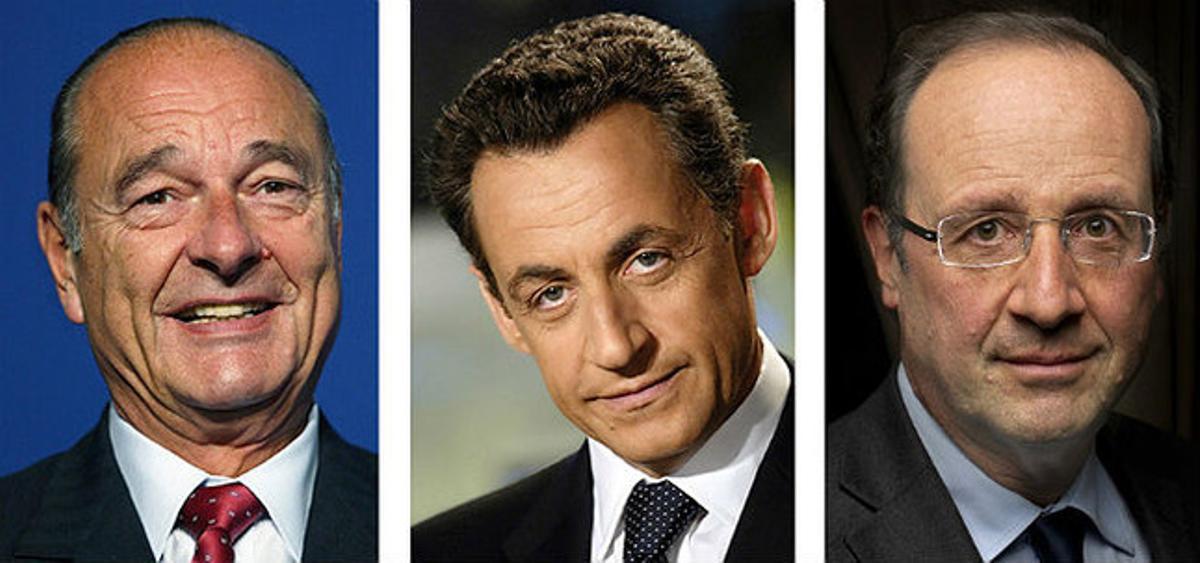 D’esquerra a dreta, Jacques Chirac, Nicolas Sarkozy i François Hollande.