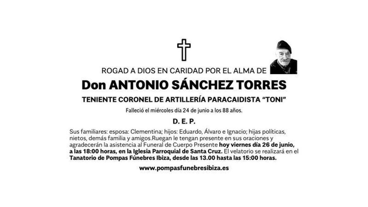 Esquela Antonio Sánchez Torres