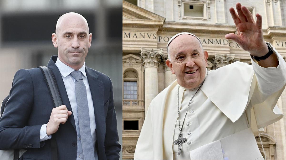A la izquierda, Luis Rubiales. A la derecha, el difunto papa Francisco.