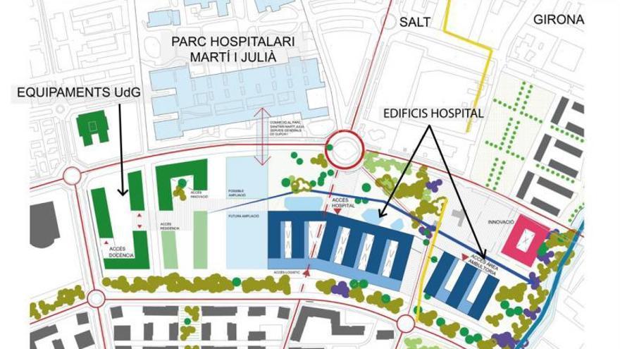 El plànol del futur campus de salut de la Regió Sanitària de Girona, presentat ahir. | SALUT