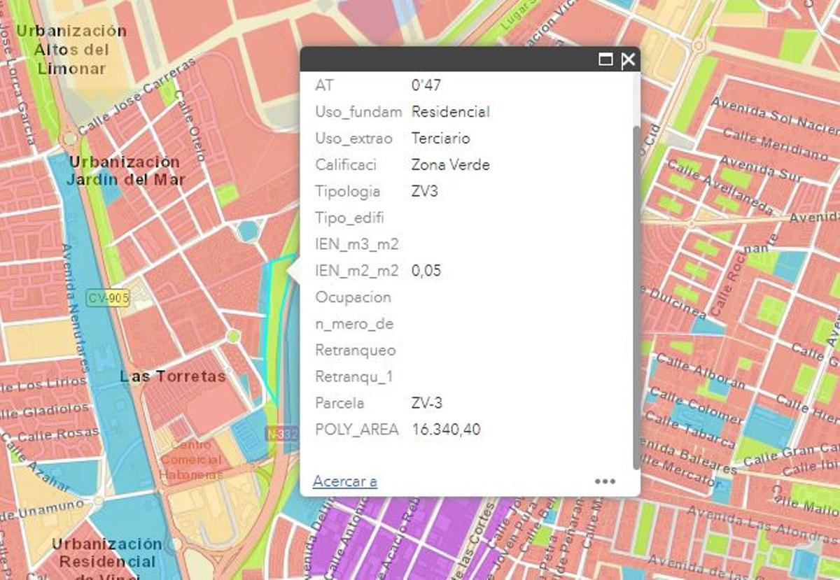 Información pública del Plan General de Torrevieja que señala finca en la que se va a realizar la balsa de laminación como zona verde