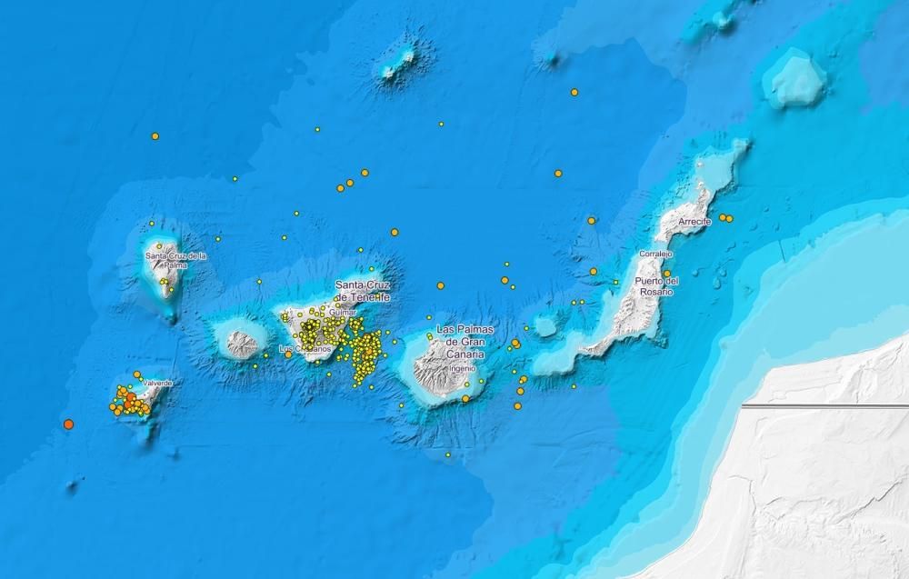 Mapa de enjambres sísmicos en el Teide