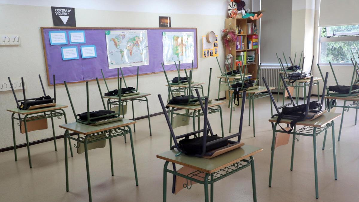 Un aula de la comunidad gallega preparada para que comiencen las clases