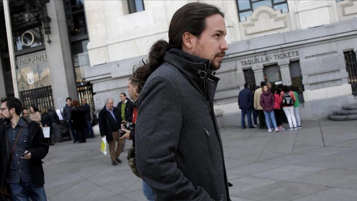 Pablo Iglesias, en el Ayuntamiento de Madrid, este martes.