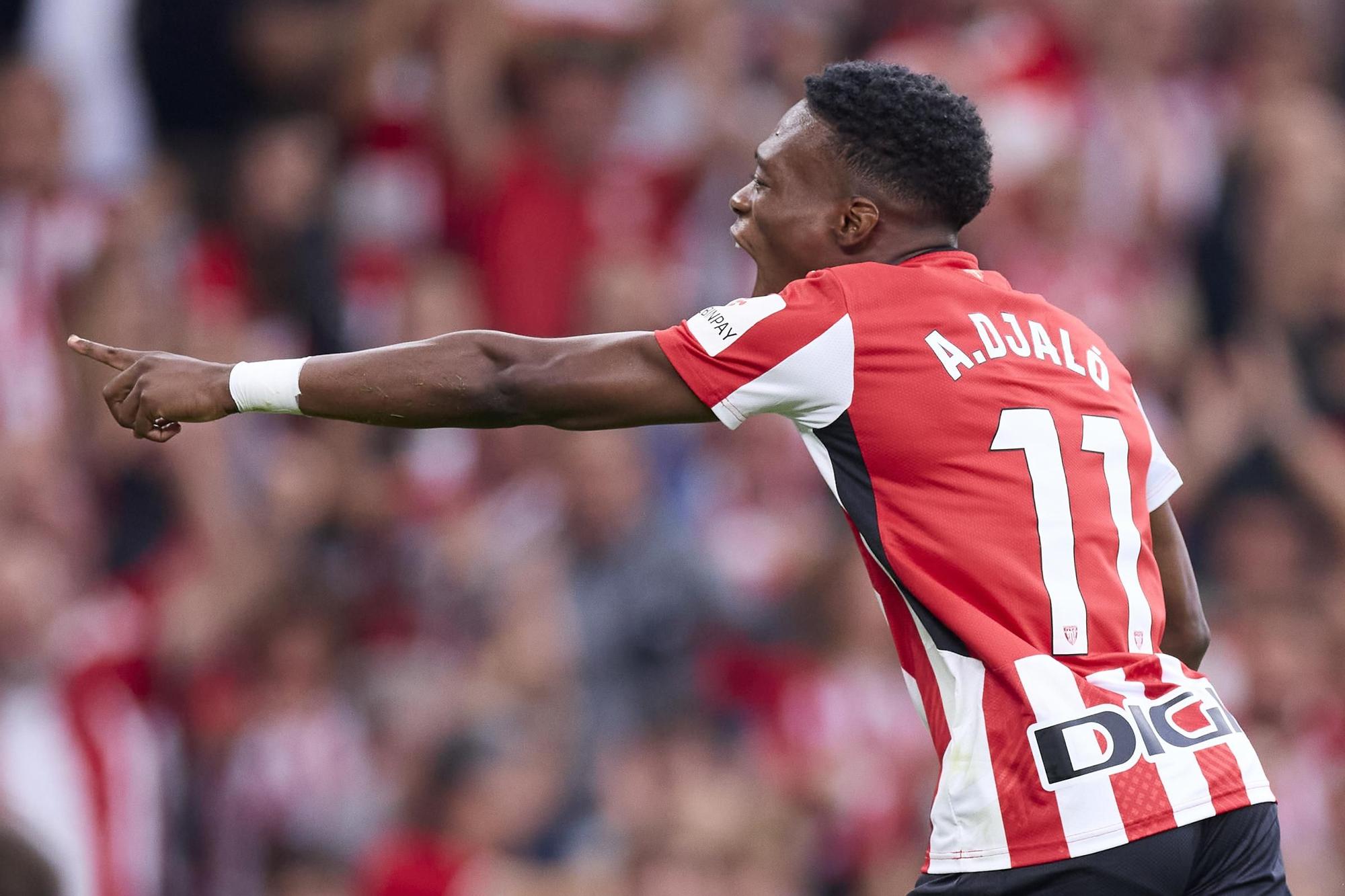 Alvaro Djalo of Athletic Club celebrates after scoring goal during the LaLiga EA Sports match between Athletic Club and RC Celta de Vigo at San Mames on September 22, 2024, in Bilbao, Spain. AFP7 22/09/2024 ONLY FOR USE IN SPAIN / Ricardo Larreina / AFP7 / Europa Press;2024;SPAIN;Soccer;Sport;ZSOCCER;ZSPORT;Athletic Club de Bilbao v RC Celta de Vigo- La Liga EA Sports;