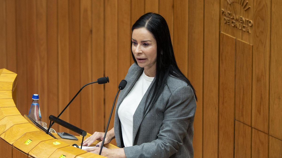 La diputada Patricia García, en su intervención en el Parlamento de Galicia.