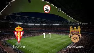 El Sporting B y el Pontevedra mantienen un pulso igualado por la Segunda Fase de Segunda B (1-1)