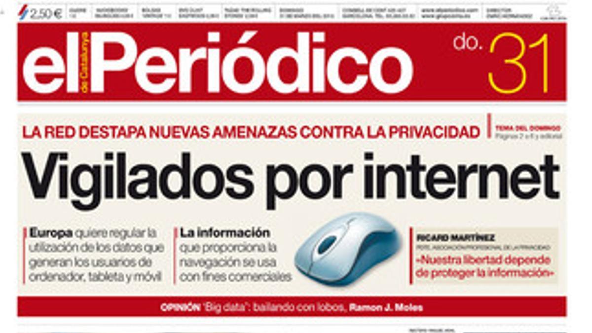 La portada de EL PERIÓDICO (31-3-2013).