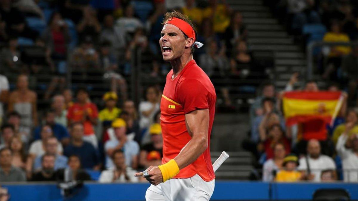Rafael Nadal celebra el pase a la final tras vencer a De Miñaur