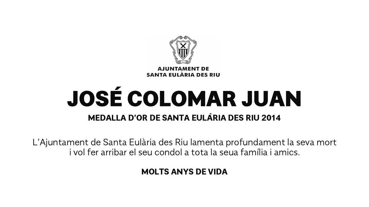 Esquela José Colomar Juan - Ajuntament Santa Eulària