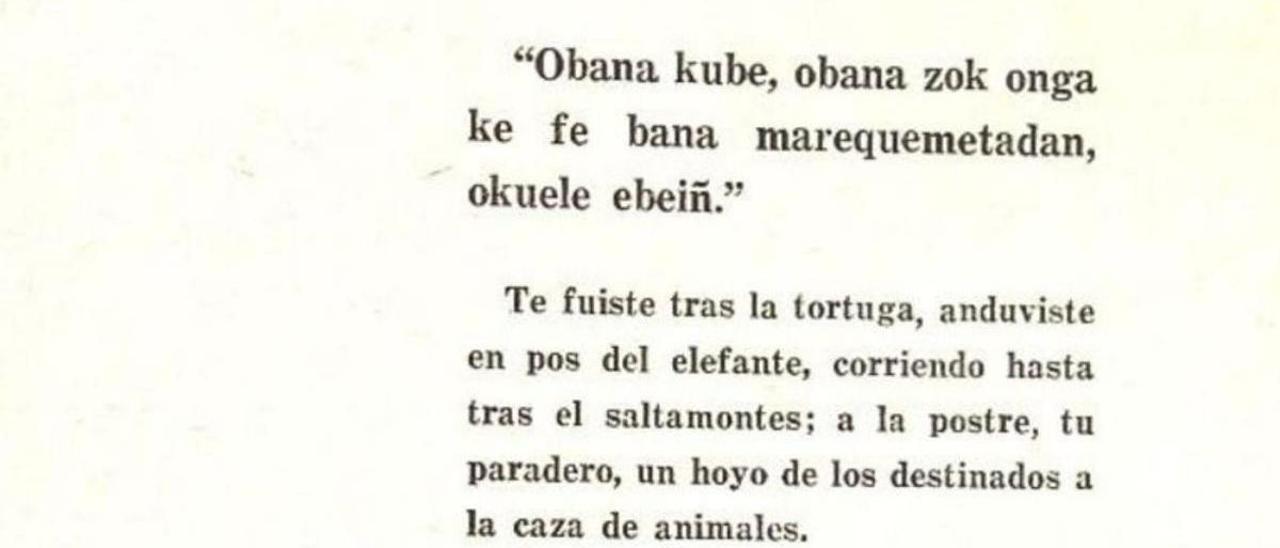 Reproducción de un refrán pámue de ‘Cartas de la Guinea’ .