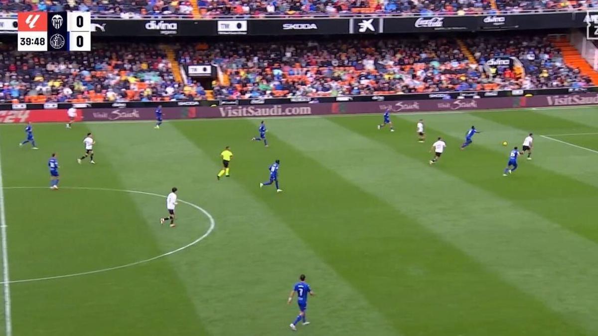 La acción del gol del Valencia contra el Getafe