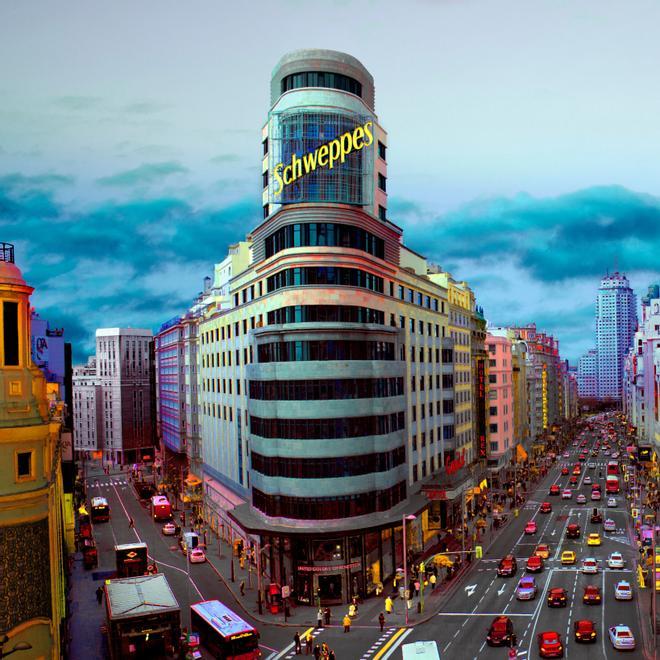 Cartel de Schweppes, Gran Vía, Madrid, Exposición Ilumina Madrid