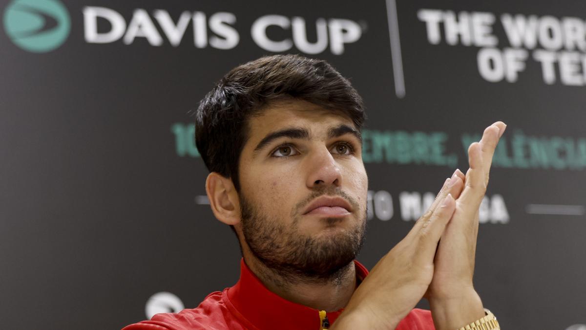 Alcaraz en la rueda de prensa de Copa Davis