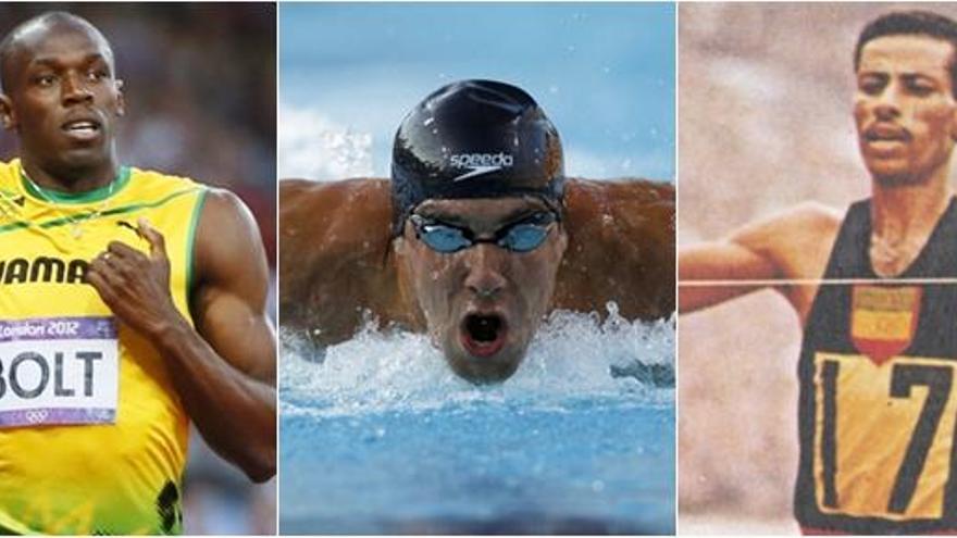 Usain Bolt, Michael Phelps y Abebe Bikila.