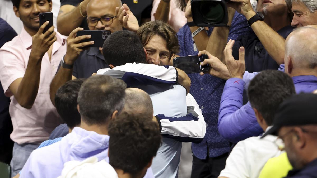 Carlos Alcaraz y Juan Carlos Ferrero celebrando una victoria en el US Open