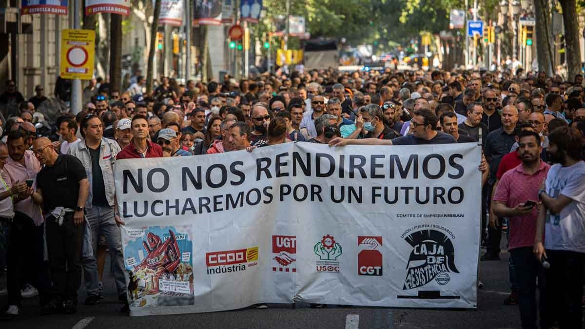 Protesta de exempleados de Nissan en Barcelona