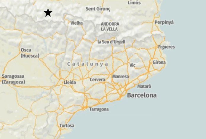 Mapa que señala el epicentro del terremoto leve registrado en Francia, cerca de la frontera con España.