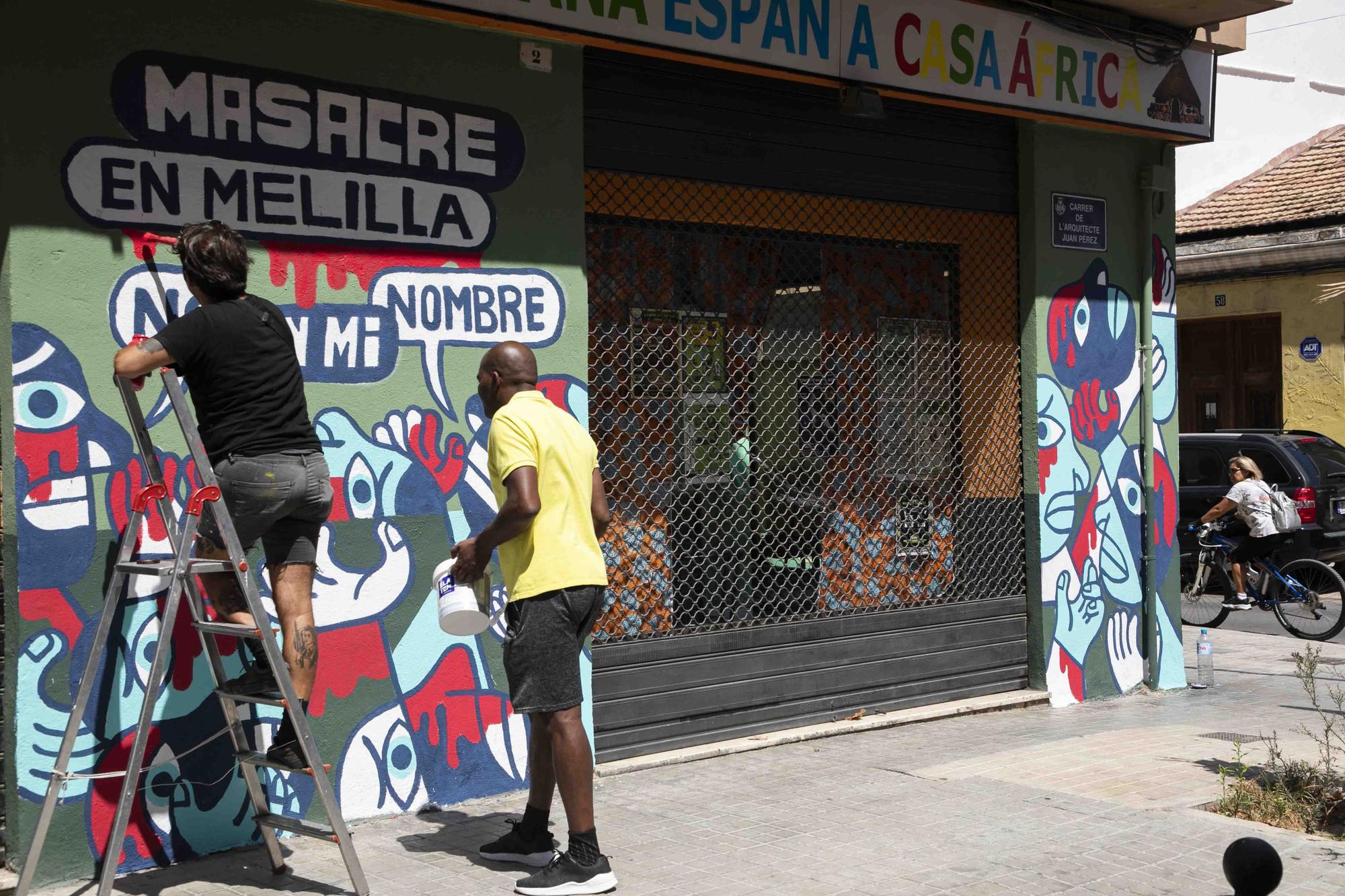 Mural de la tragedia en Melilla en la Union Africana