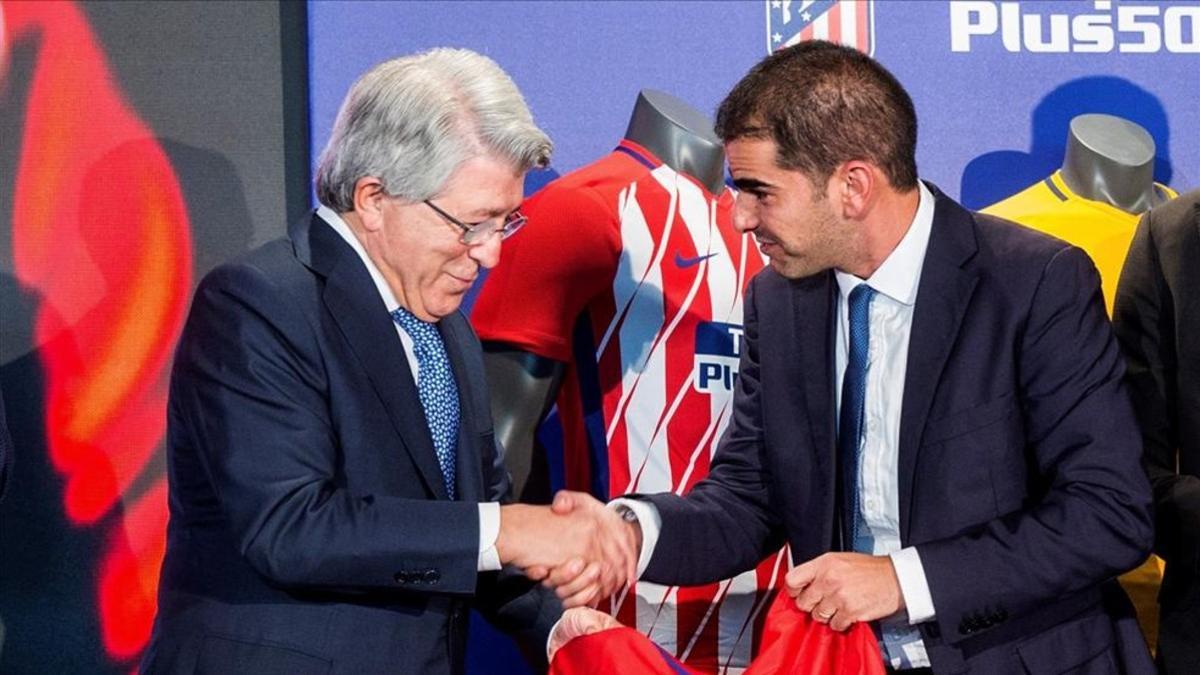 Enrique Cerezo, en un acto oficial este jueves en el Wanda Metropolitano