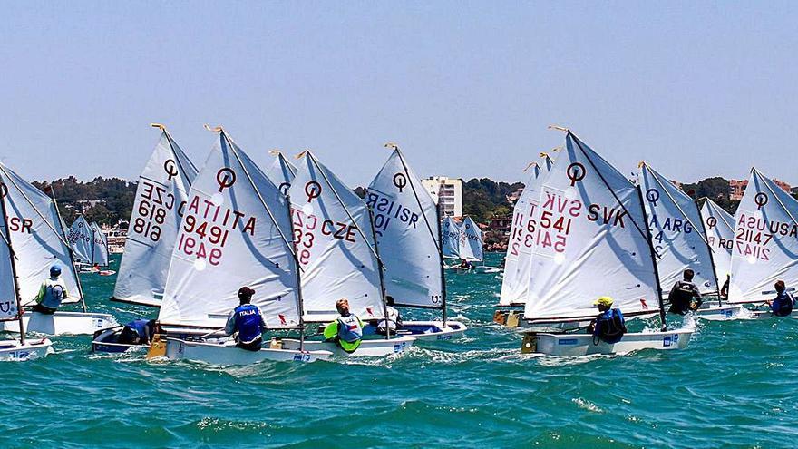 Los regatistas participantes en el Europeo de Optimist, en aguas de la bahía de Cádiz. | PUERTO DE SANTA MARÍA