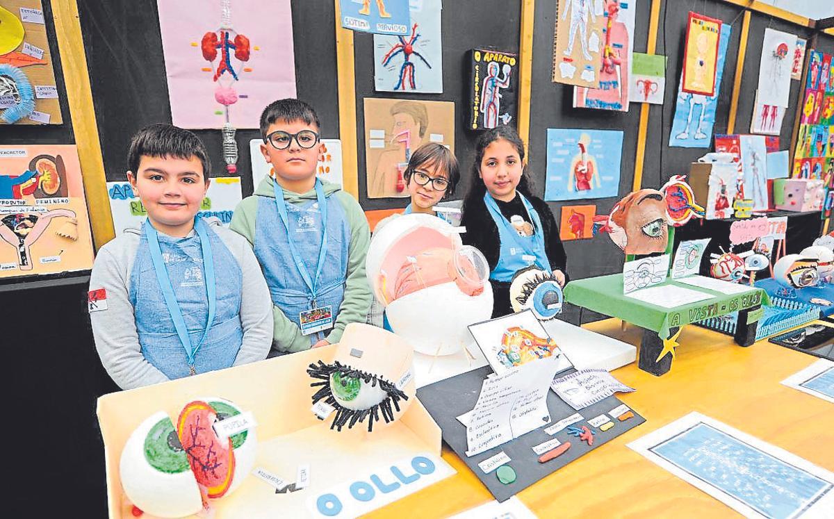 Alumnos de cuarto de Primaria del Xesús Golmar, con sus recreaciones de ojos.
