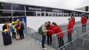 Preparativos del MWC, este sábado 28 de febrero en en el recinto de Gran Via de la Fira de Barcelona.