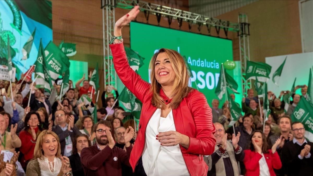 La candidata socialista a la Junta de Andalucía, Susana Díaz, en el mitin del cierre de campaña de las autonómicas, en Sevilla.