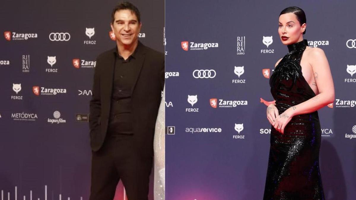 Montaje fotográfico con Pérez Santana y Jedet, el sábado en la alfombra de los Feroz.