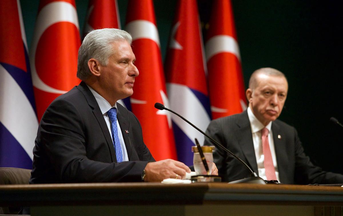 Díaz-Canel y Tayyip Erdogan durante la reunión bilateral.