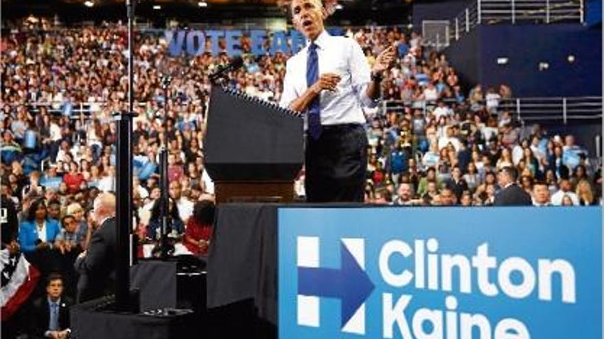 El president dels EUA, Barack Obama, pronunciant un discurs en un acte de la campanya de Hillary a Florida.
