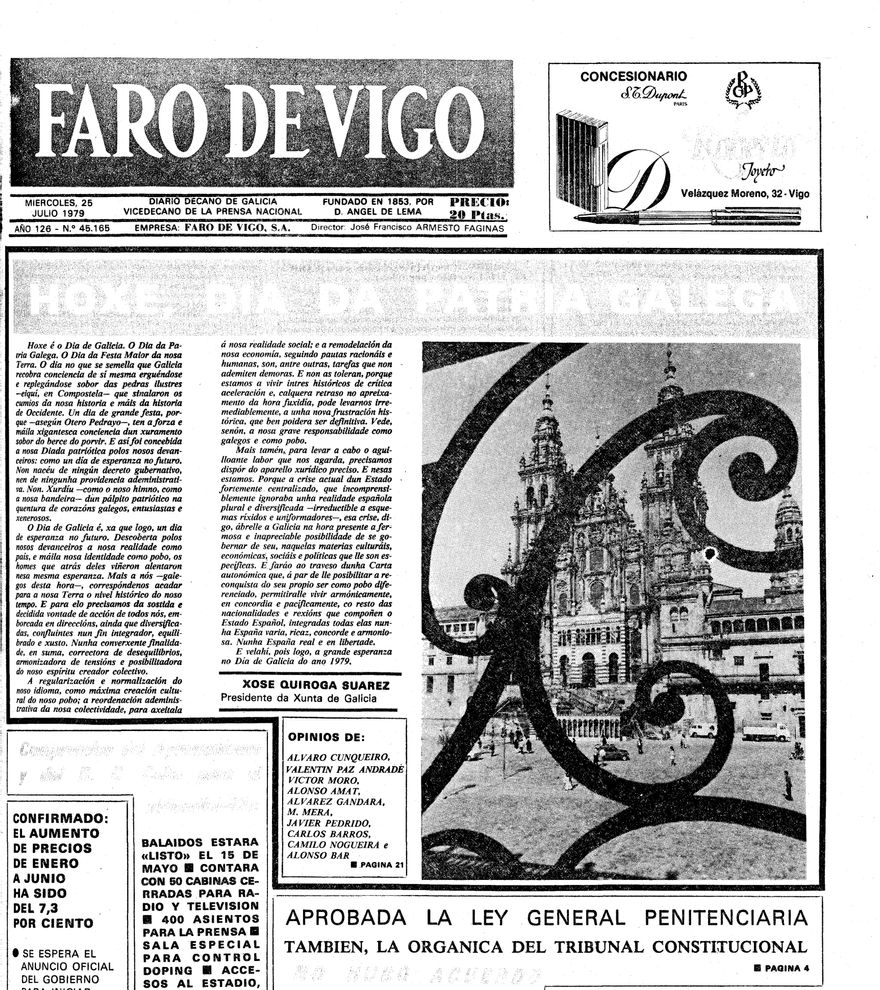 O Día de Galicia a través das portadas de FARO DE VIGO