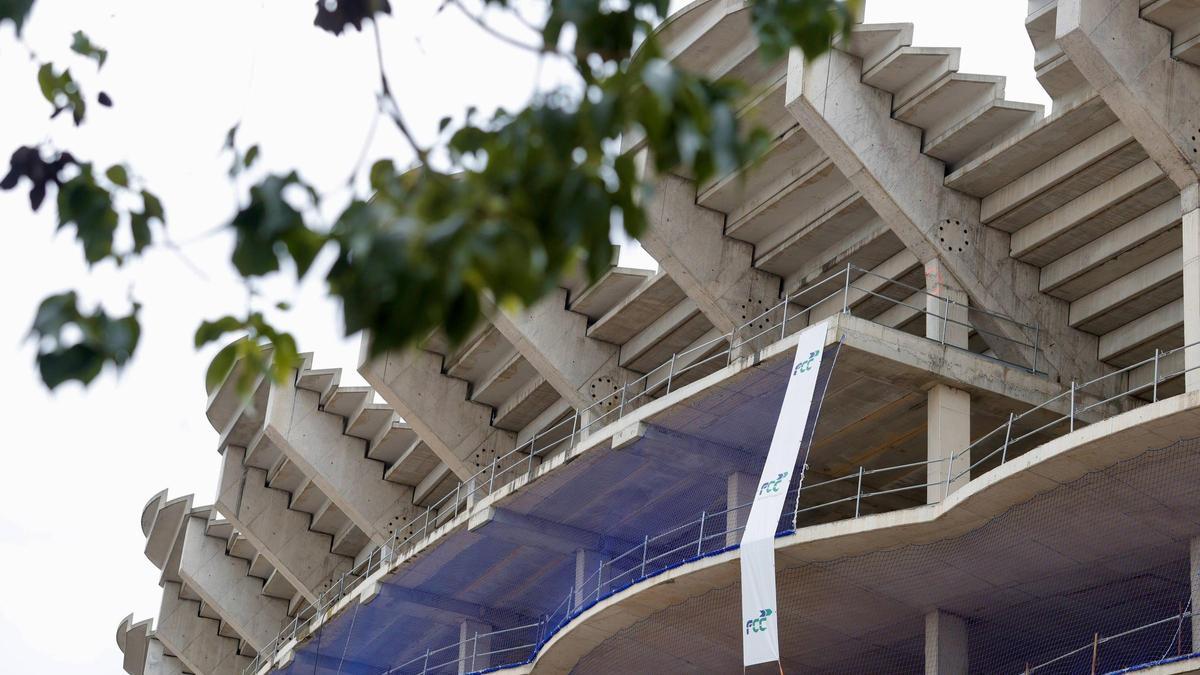 Detalle de las obras del Nou Mestalla, en una foto tomada a principios de abril.
