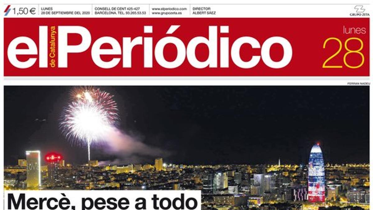La portada de EL PERIÓDICO del 28 de septiembre del 2020.