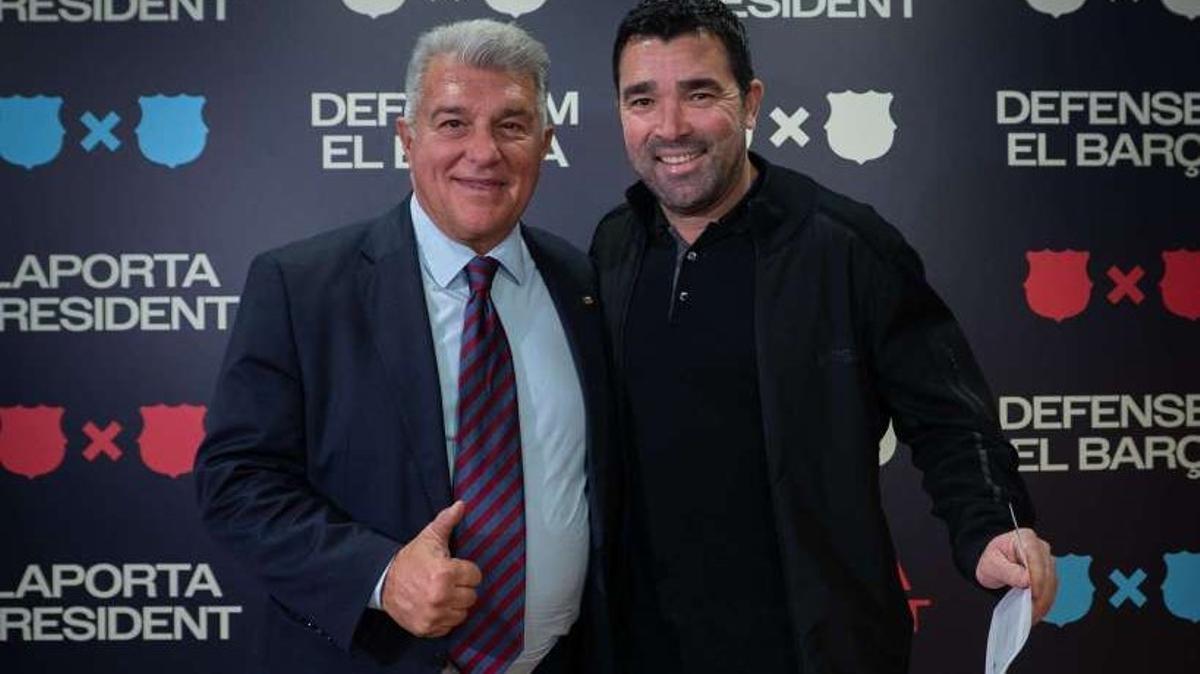 Laporta y Deco, este jueves en la sede electoral del expresidente.