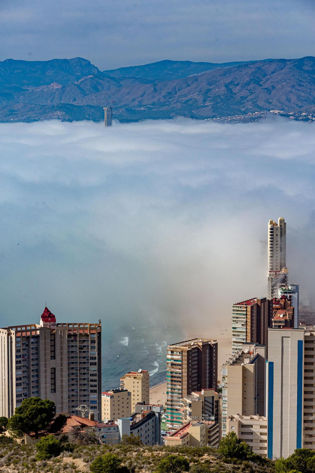 La niebla devora los rascacielos de Benidorm