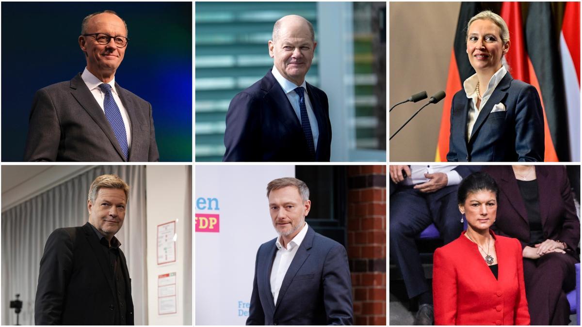 Candidatos a las elecciones alemanas; Friedrich Merz, Olaf Scholz, Alice Weidel, Robert Habeck, Christian Lindner, Sahra Wagenknecht