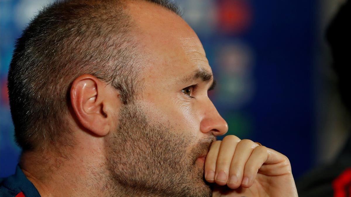 Iniesta, en la rueda de prensa que ofreció en el Kazán Arena antes del duelo con Irán.