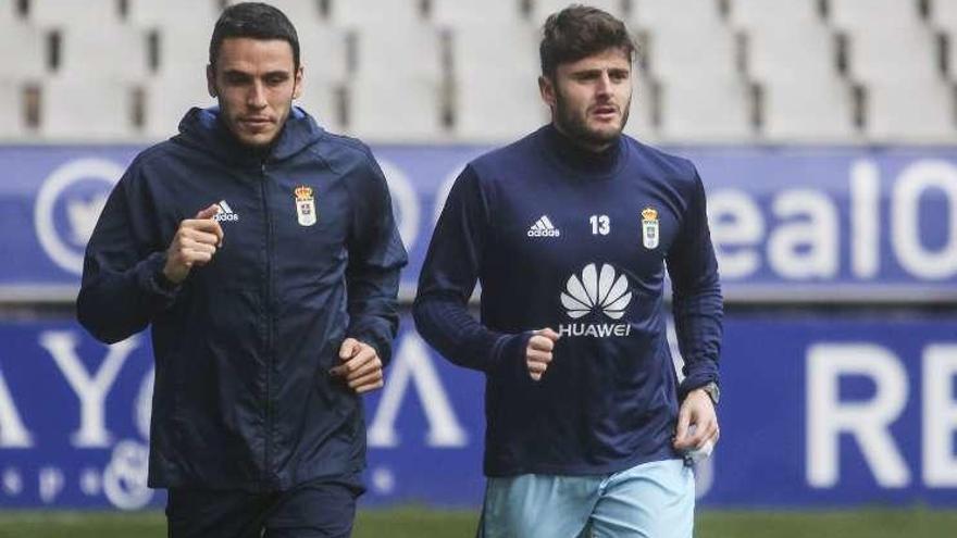 Folch y Juan Carlos, en un entrenamiento en el Tartiere.