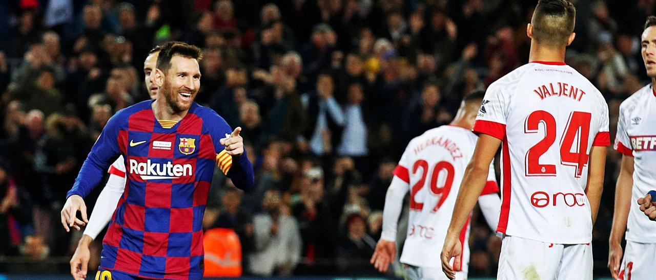 Messi celebra un gol ante el Mallorca en la victoria del Barcelona por 5-2 en el Camp Nou en la temporada 2019-20. | LALIGA