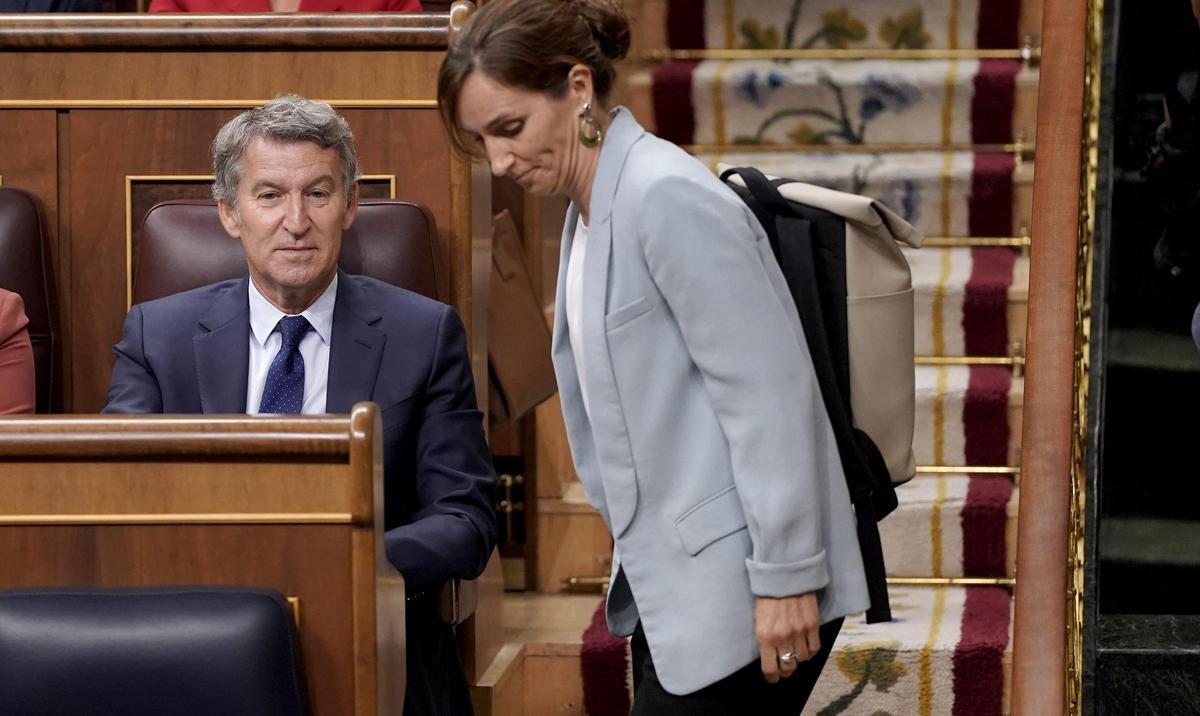 Mónica García y Alberto Núñez Feijóo, en el Congreso de los Diputados.