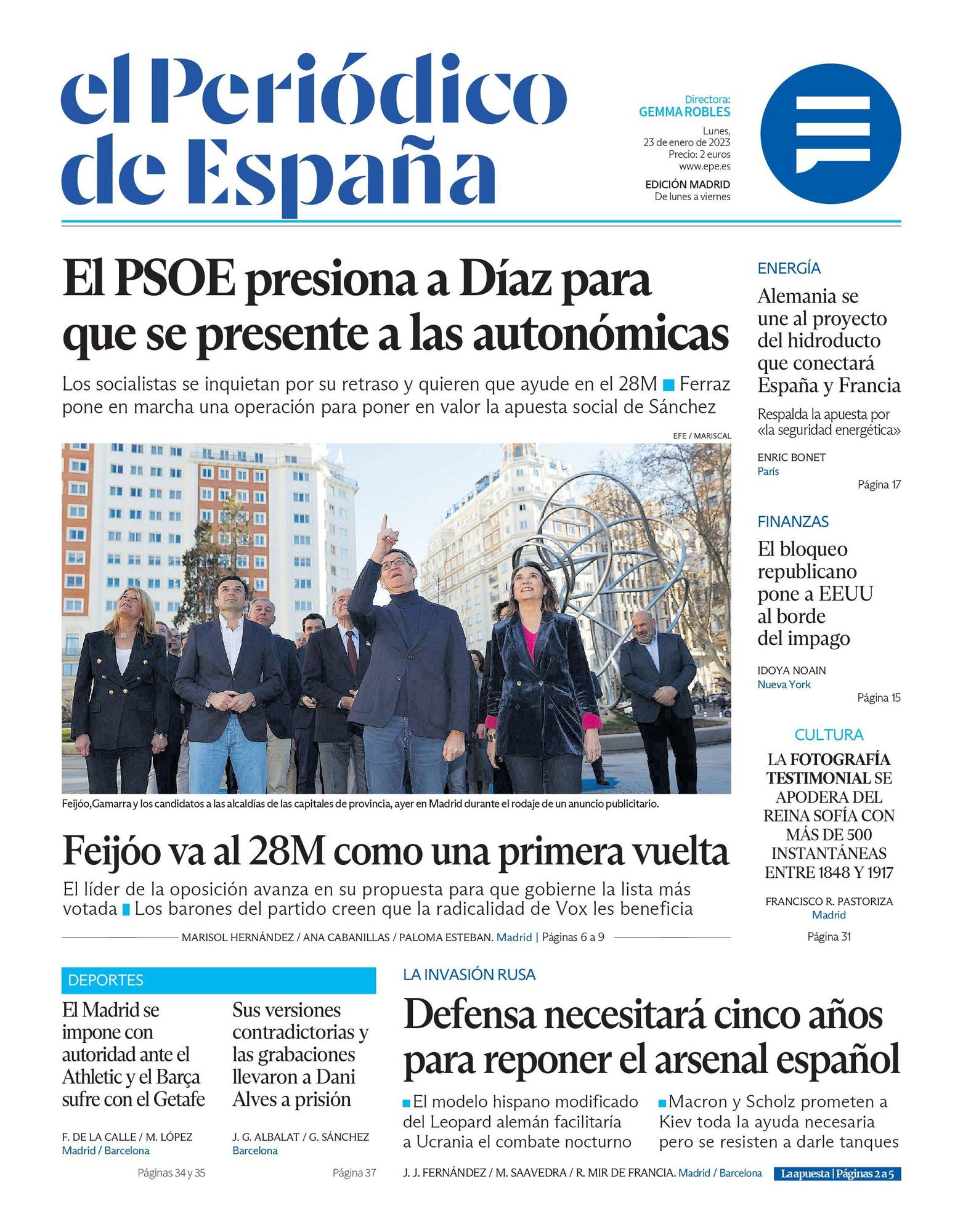 EL PERIÓDICO DE ESPAÑA de hoy lunes 23 de enero de 2023