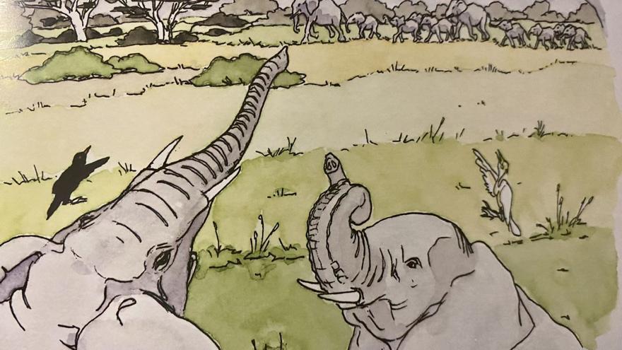 En Nil i na U, protagonistes de ‘L’elefanta que volia ser mare’, a la sabana.