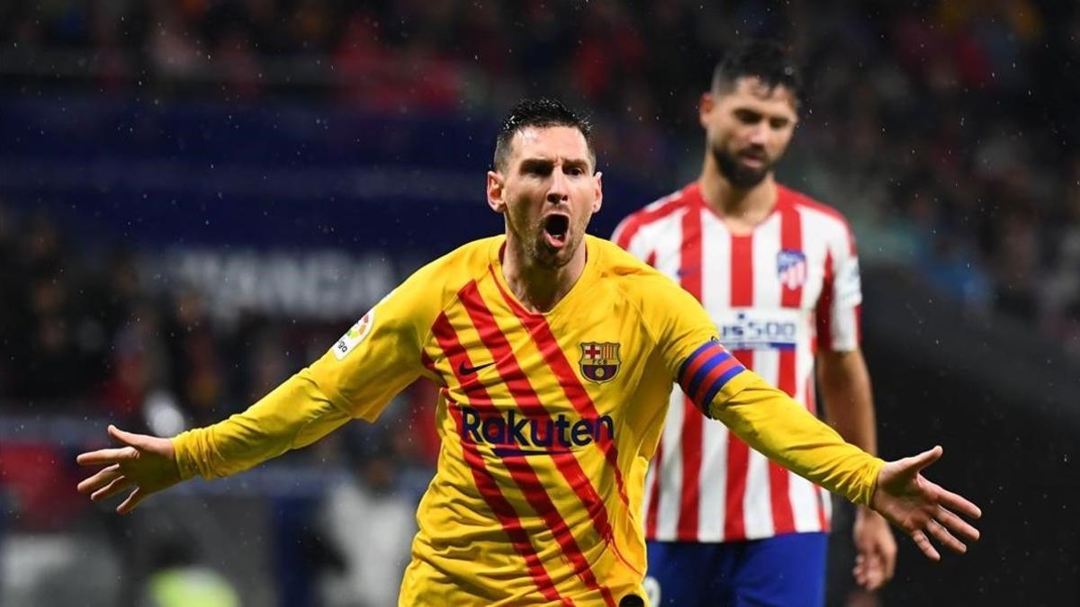 Messi celebra su decisivo gol en el Wanda.