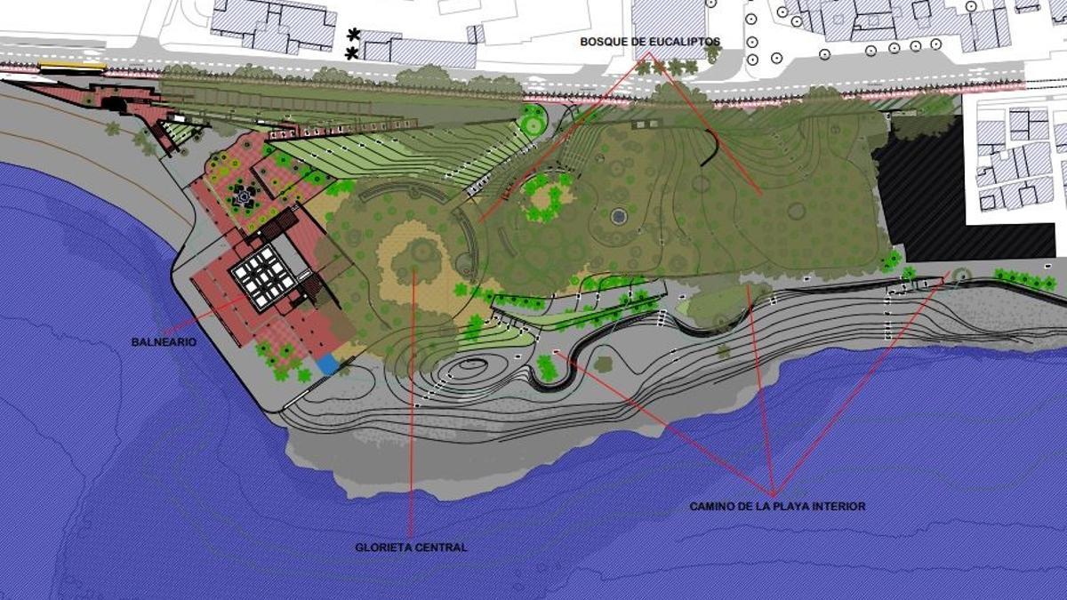 Plano de la futura actuación en los Baños del Carmen, donde se creará un gran parque marítimo-terrestre, cuyo proyecto básico ha sido presentado hoy.