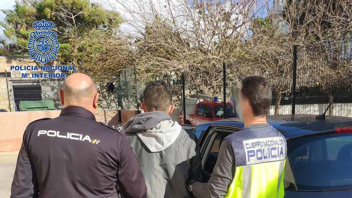 Policías se llevan detenido al presunto ladrón en la Platja de Palma.