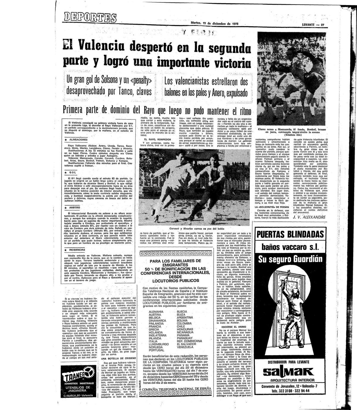 Crónica del partido publicada el 19 de diciembre en Levante-EMV